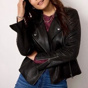 EVEREVE Marren Moto Jacket Size S Faux Leather Crop Asymmetrical Zip Black